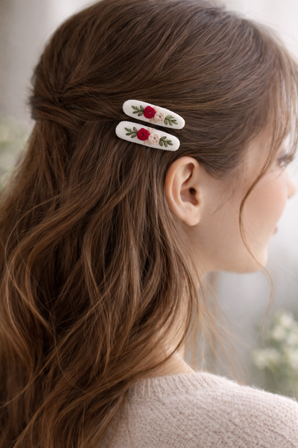 Handmade Floral Embroidery Hair Pins – Premium Fabric Clip Set (2 pcs)