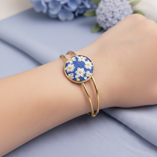 Hand Embroidered Bracelet for Women – Floral Gold Cuff Designer Jewelry