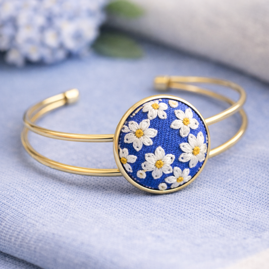 Hand Embroidered Bracelet for Women – Floral Gold Cuff Designer Jewelry
