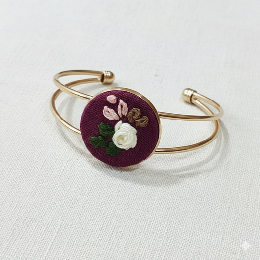 Handmade Floral Embroidered Bracelet for Women | Elegant Fabric Bangle Jewelry