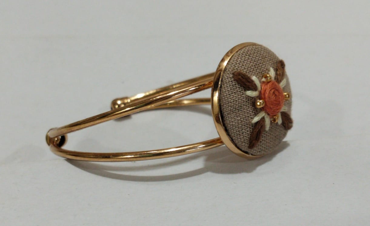 Handmade Floral Embroidery Golden Cuff Bracelet | Elegant Women Jewellery