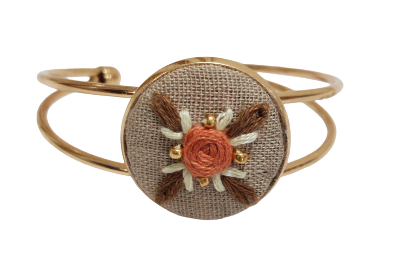 Handmade Floral Embroidery Golden Cuff Bracelet | Elegant Women Jewellery